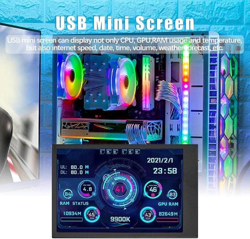 Flylin شاشة صغيرة USB بحجم 3.5 بوصة IPS، مراقب درجة حرارة وحدة المعالجة المركزية، شاشة فرعية من نوع-C، شاشة عرض درجة حرارة AIDA64 لجهاز الكمبيوتر - Image 3